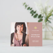 Moderner Dusty Rose & Gold Foto Abschluss Postkarte (Stehend Vorderseite)