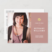 Moderner Dusty Rose & Gold Foto Abschluss Postkarte (Vorne/Hinten)