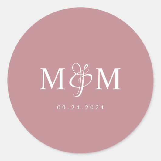 Moderner Dusty Rose Monogram Wedding Umschlag Aufk Runder Aufkleber (Vorderseite)