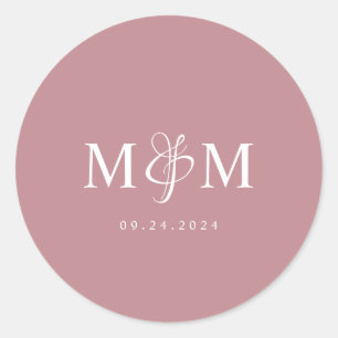 Moderner Dusty Rose Monogram Wedding Umschlag Aufk Runder Aufkleber
