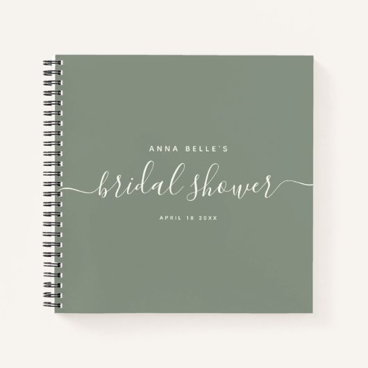 Moderner Dusty Sage Chic Script Brautparty Guest Notizblock (Vorderseite)