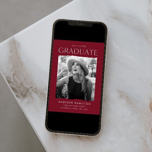 Moderner Edge Burgundy Foto Abschluss Ankündigung