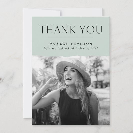 Moderner Edge Minze Foto Abschluss Dankeskarte (Vorderseite)