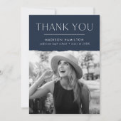 Moderner Edge Navy Foto Abschluss Dankeskarte (Vorderseite)