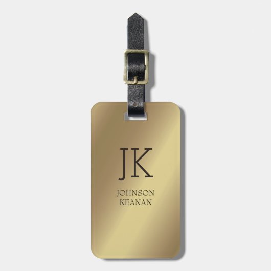 Moderner edler Gold-Metallischer mit Monogramm Nam Gepäckanhänger (Vorderseite vertikal)