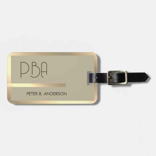 Moderner edler Gold-Metallischer mit Monogramm Nam Gepäckanhänger (Vorderseite horizontal)