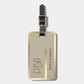 Moderner edler Gold-Metallischer mit Monogramm Nam Gepäckanhänger (Vorderseite vertikal)