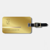 Moderner edler Gold-Metallischer mit Monogramm Nam Gepäckanhänger (Vorderseite horizontal)