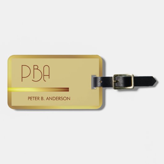 Moderner edler Gold-Metallischer mit Monogramm Nam Gepäckanhänger (Vorderseite horizontal)