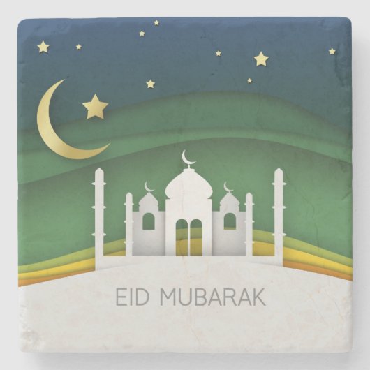 Moderner Eid Mubarak Papier Cut Moschee Stone Unte Steinuntersetzer (Vorderseite)