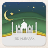 Moderner Eid Mubarak Papier schneiden Moschee Pape Rechteckiger Pappuntersetzer (Vorderseite)