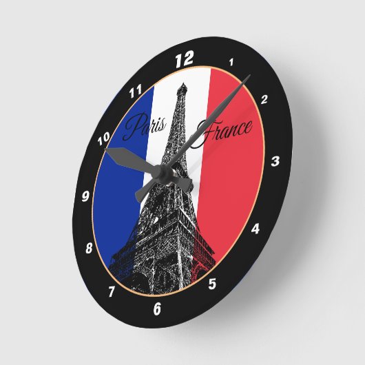 Moderner Eiffelturm, Paris, Französische Flagge / Runde Wanduhr (Winkel)