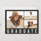 Moderner, einfacher 3-Foto Abschluss mit schlichte Ankündigung (Vorderseite)