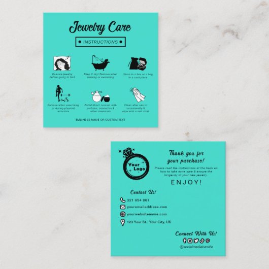 Moderner, einfacher, Beruflicher, Aquamariner Juwe Quadratische Visitenkarte (Vorne/Hinten)