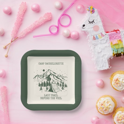 Moderner einfacher Camping Weekend Junggeselinnen- Pappteller (Party)