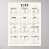 Moderner Einfacher Creme 2027 Kalender Poster (Vorne)