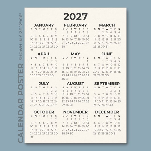 Moderner Einfacher Creme 2027 Kalender Poster