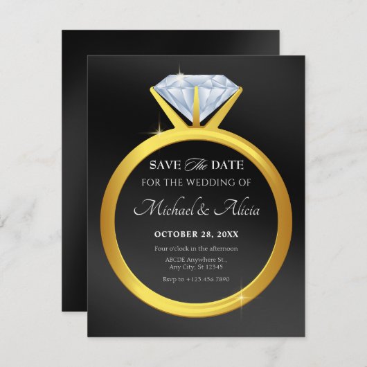 Moderner, einfacher Diamant-Ehering Save The Date (Vorne/Hinten)