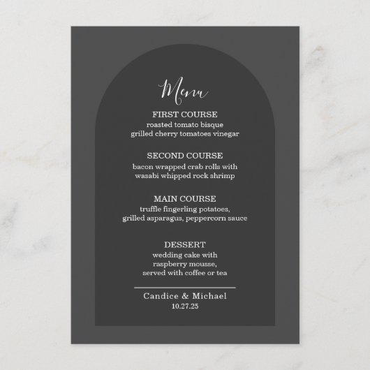 Moderner, einfacher Elegant Dunkelgrau Menükarte (Vorderseite)