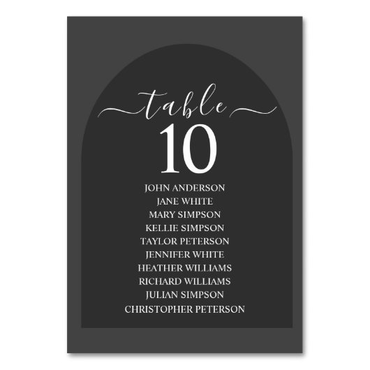 Moderner, einfacher Elegant Dunkelgrau Tischnummer (Vorderseite)