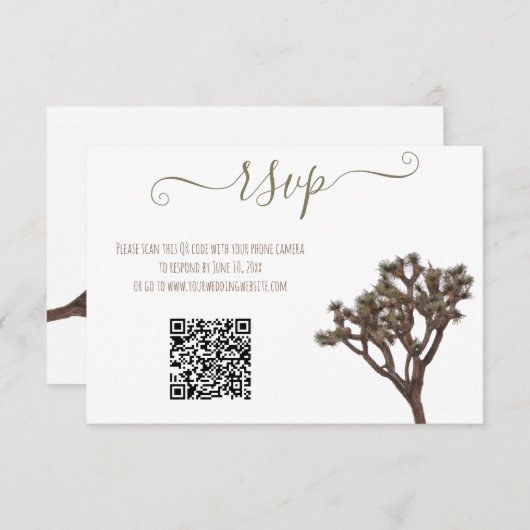 Moderner einfacher, eleganter Joshua-Baum QR-Code RSVP Karte (Vorne/Hinten)