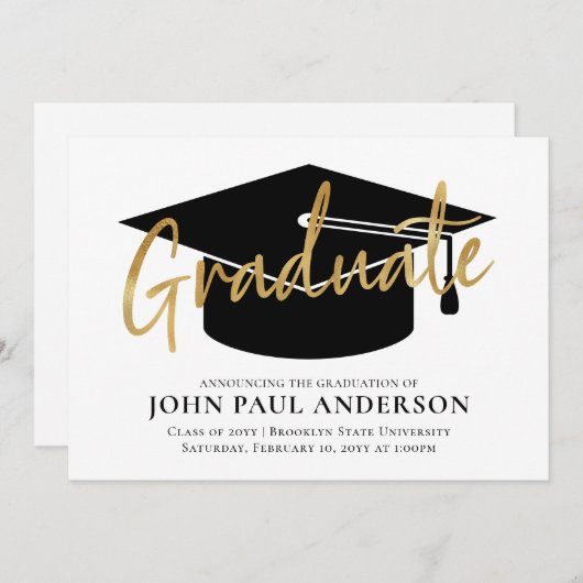 Moderner einfacher Graduate-Gold-Grad-Cap-Abschlus Ankündigung (Vorne/Hinten)