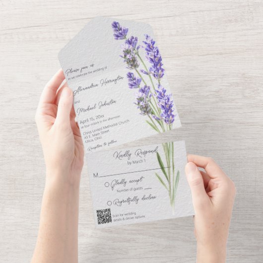 Moderner einfacher Heather Sprigs QR Code All In One Einladung (Abreißen)