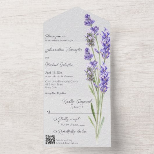 Moderner einfacher Heather Sprigs QR Code All In One Einladung (Innen Boden)