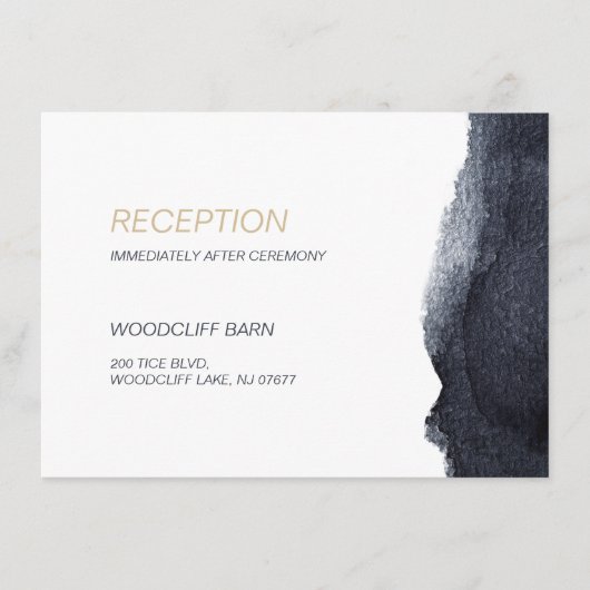 Moderner, einfacher Hochzeitsempfang in Indigofarb Begleitkarte (Vorderseite)