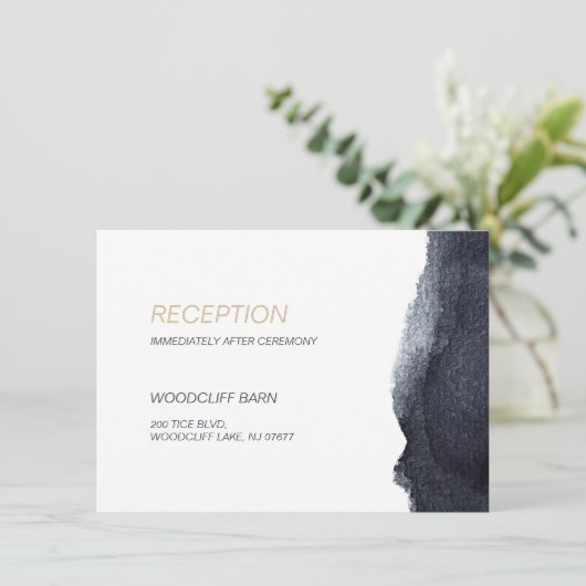 Moderner, einfacher Hochzeitsempfang in Indigofarb Begleitkarte (Stehend Vorderseite)