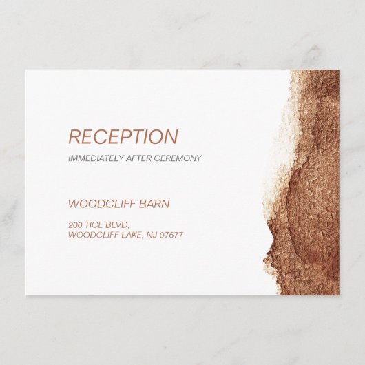 Moderner, einfacher Hochzeitsempfang in Kupferfarb Begleitkarte (Vorderseite)