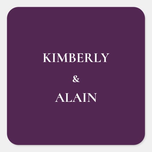 Moderner, einfacher, Lila Hochzeitssender Umschlag Quadratischer Aufkleber (Vorderseite)