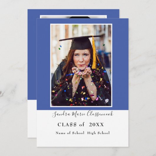 Moderner, einfacher Minimalblau-weißer Abschluss Ankündigung (Vorne/Hinten)