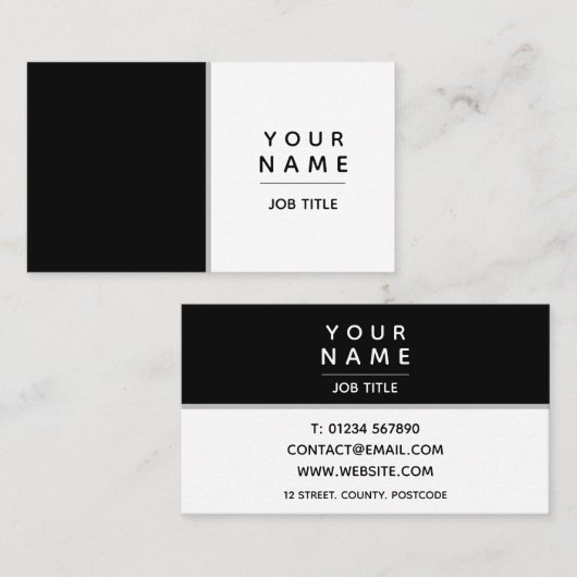 Moderner einfacher Minimaler Schwarz-Weiß-Farbbloc Visitenkarte (Vorne/Hinten)
