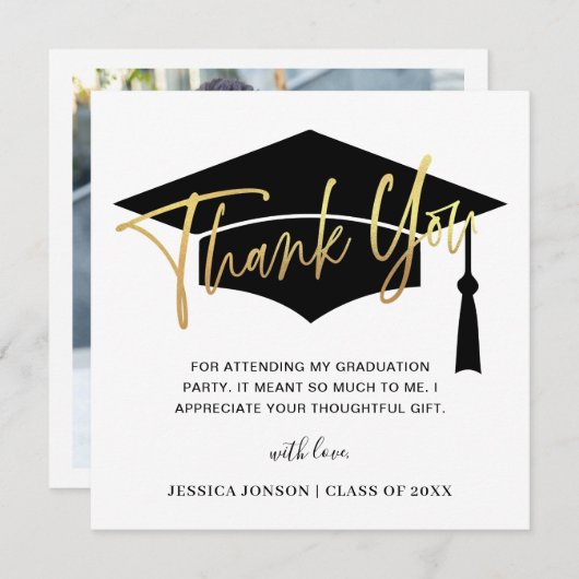 Moderner einfacher Minimalistischer Goldener FOTO Dankeskarte (Vorne/Hinten)