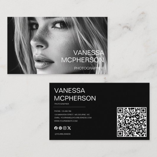 Moderner einfacher Minimalistischer QR-Code für Fo Visitenkarte (Vorne/Hinten)