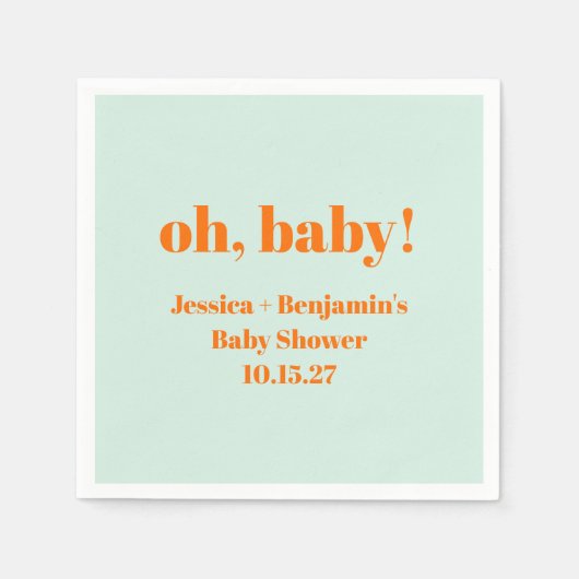 Moderner einfacher Mint Orange Babydusche Individu Serviette (Vorderseite)