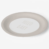 Moderner einfacher neutraler Kreis "Hello Baby" Pappteller (Schrägansicht)
