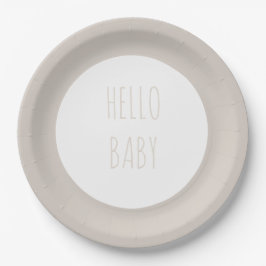 Moderner einfacher neutraler Kreis "Hello Baby" Pappteller