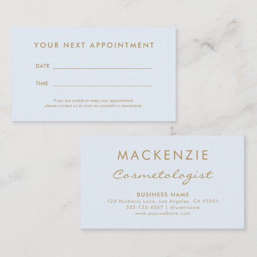 Moderner einfacher Pastel Blue Salon Terminkarte (Vorne/Hinten)