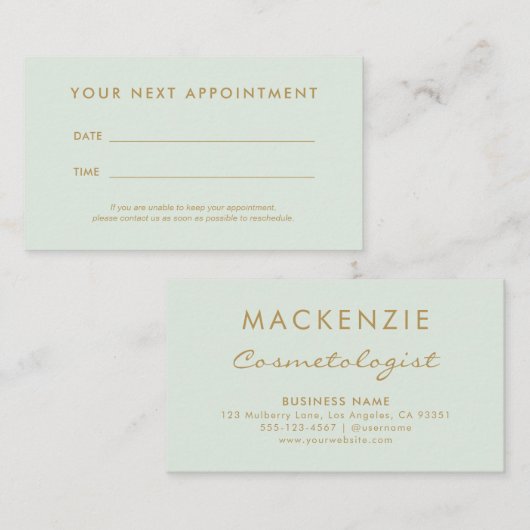 Moderner einfacher Pastel Grüner Salon Terminkarte (Vorne/Hinten)