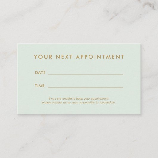 Moderner einfacher Pastel Grüner Salon Terminkarte (Vorderseite)