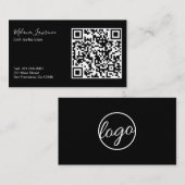 Moderner einfacher QR-Code für Logos schwarz Visitenkarte (Vorne/Hinten)
