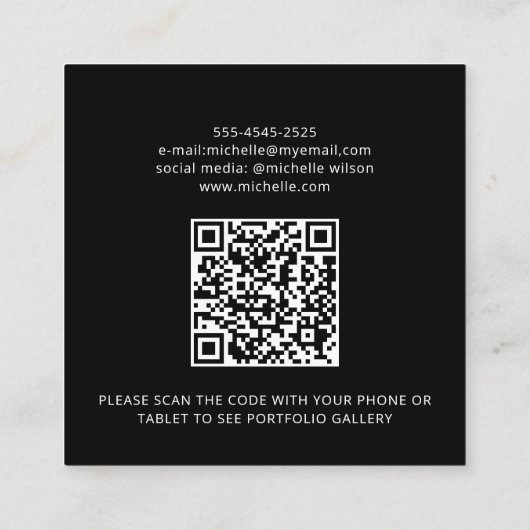 Moderner, einfacher QR-Code, persönlicher Schwarz Quadratische Visitenkarte (Rückseite)