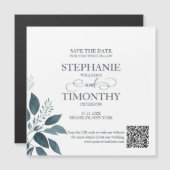 Moderner einfacher QR-Code Save the Date Blue Wedd Magneteinladung (Vorne/Hinten)