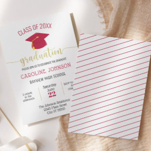 Moderner einfacher Red Gold Abschluss Einladung