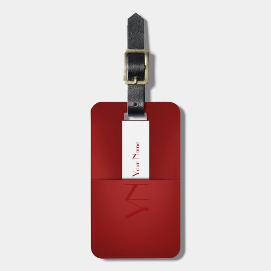 Moderner einfacher roter Monogramm-Name Gepäckanhänger (Vorderseite vertikal)