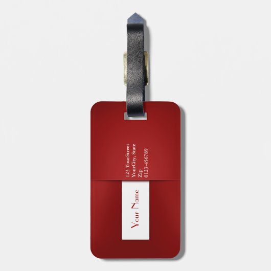 Moderner einfacher roter Monogramm-Name Gepäckanhänger (Rückseite vertikal)