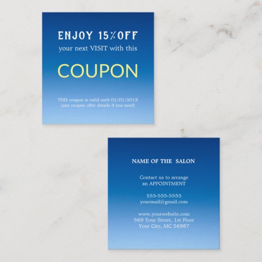 Moderner einfacher Salon-Rabattcoupon Rabattkarte (Vorne/Hinten)