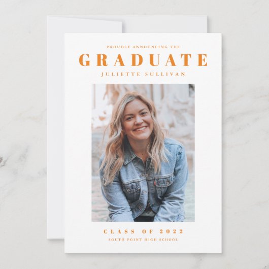 Moderner, einfacher, sauberer Foto Abschluss Einladung (Vorderseite)